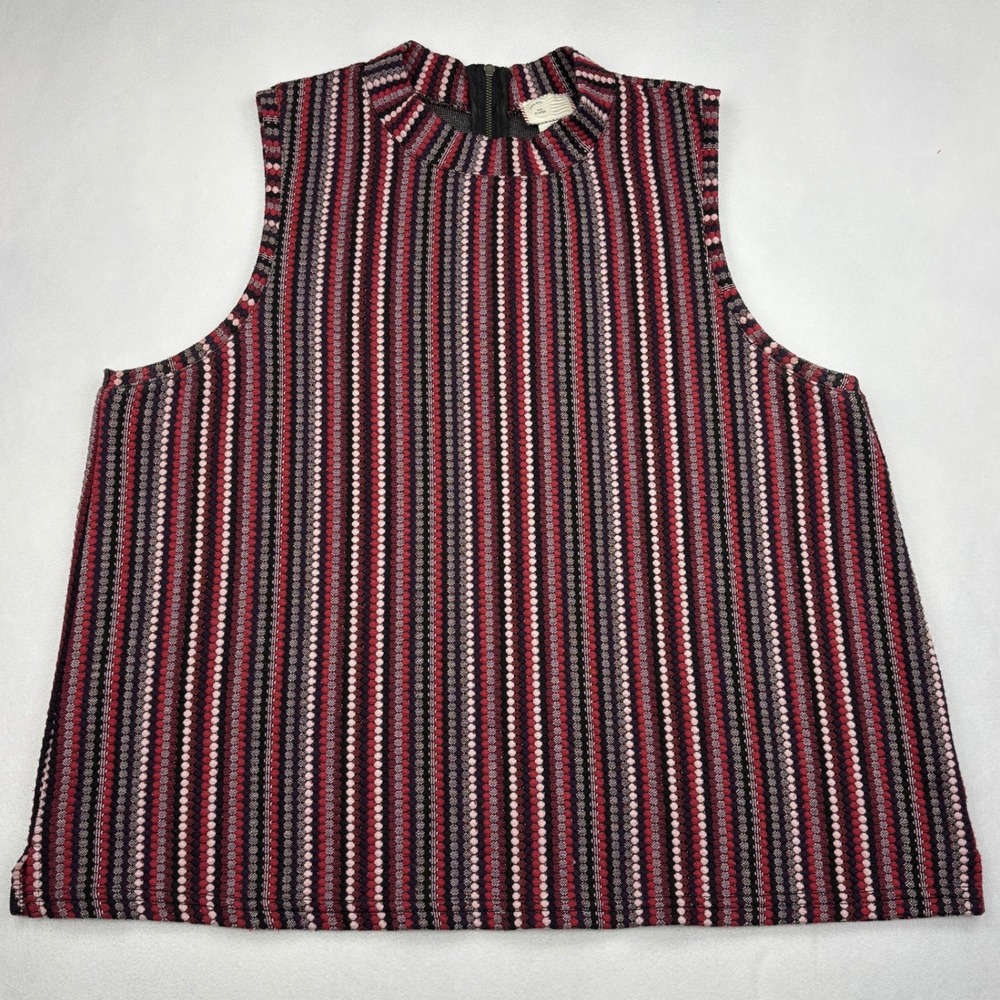 Anthropologie Postmark Red Striped Textured Knit Mock Neck Shell Top XL